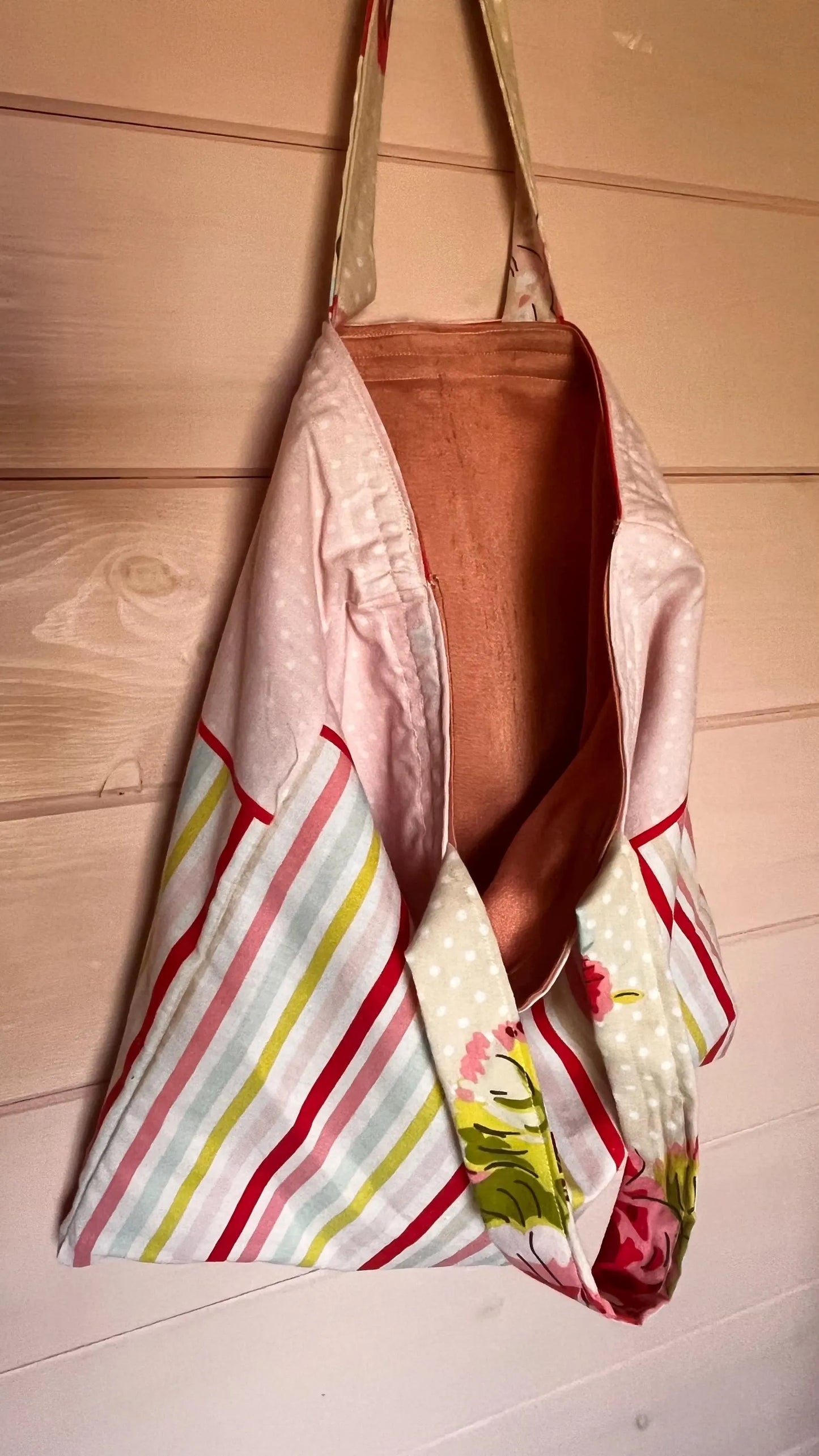 Handmade pink stripes cotton tote bag image 1