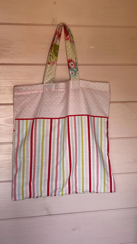 Handmade pink stripes  cotton tote bag image 0