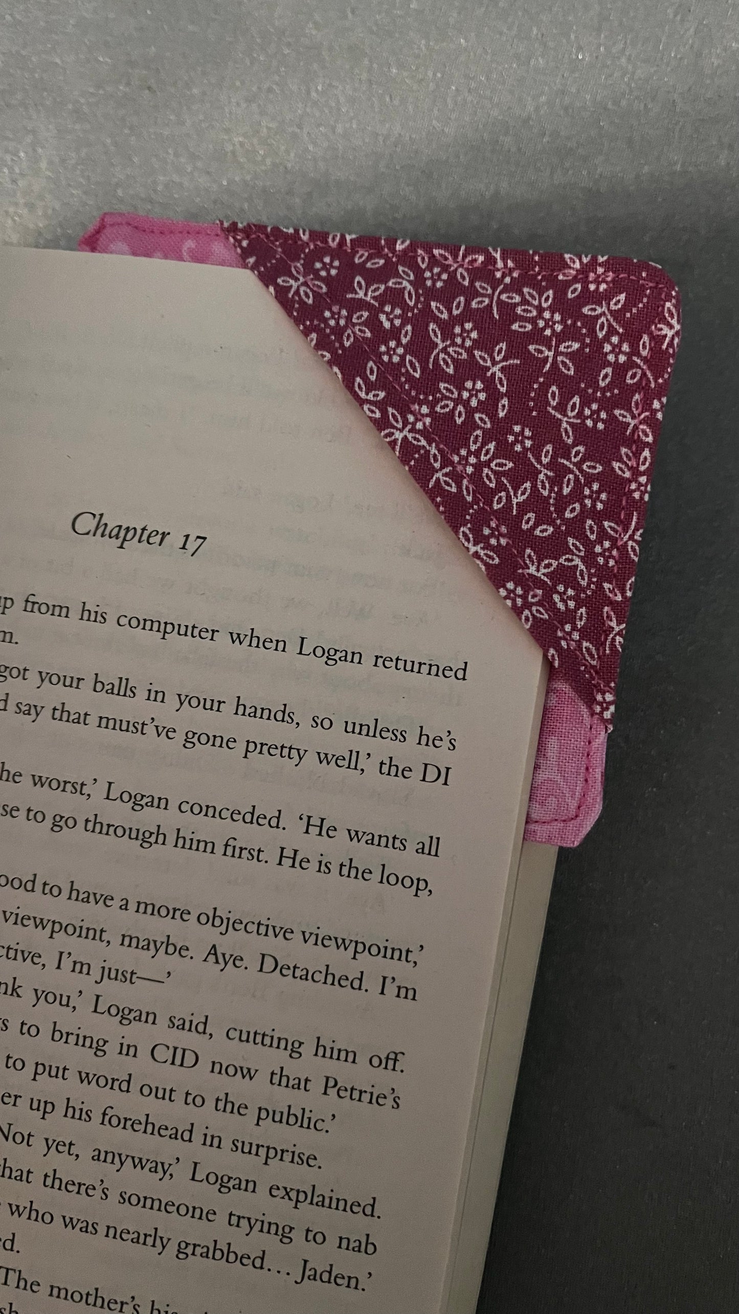 Handmade fabric corner bookmark