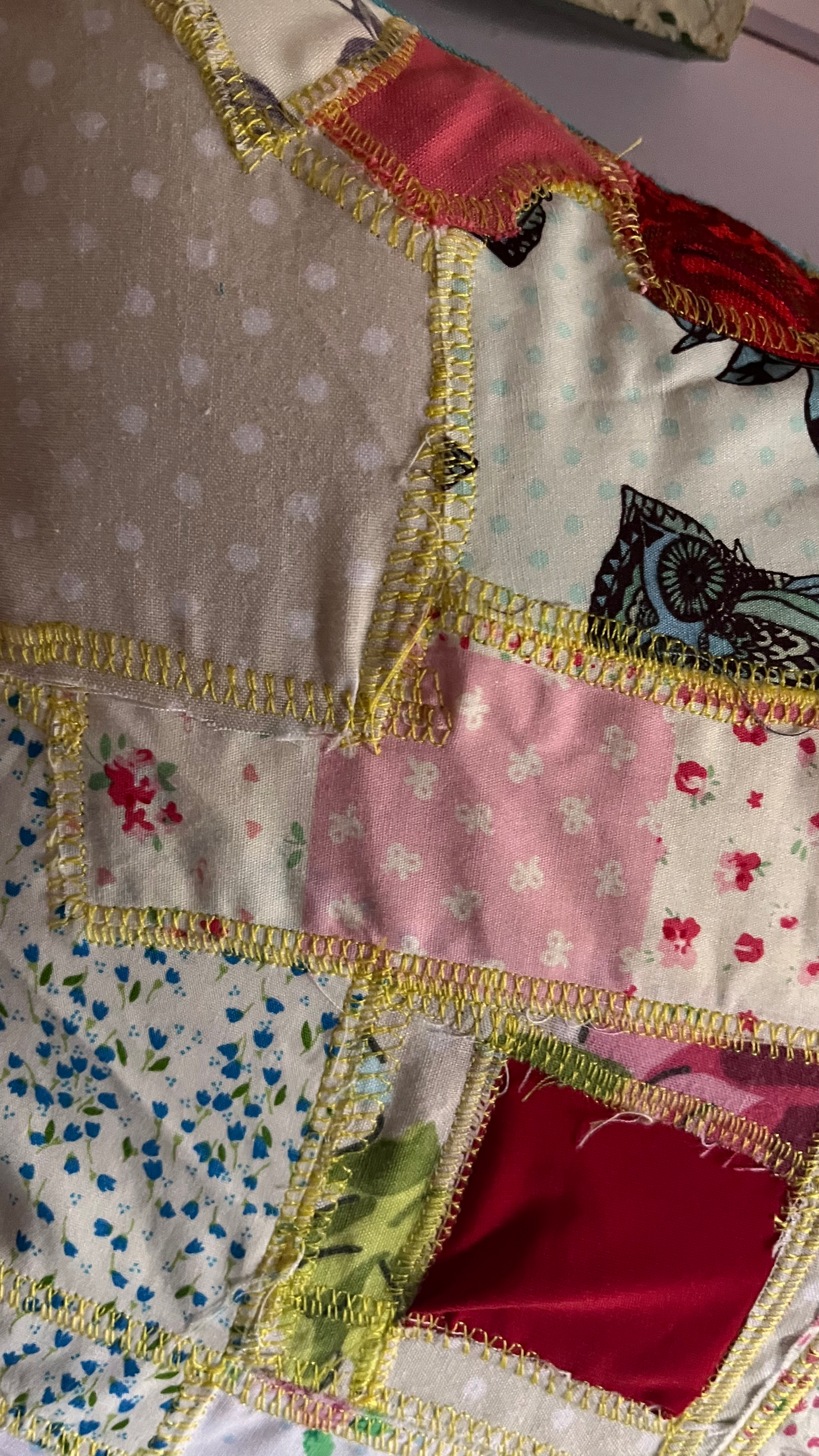 Funky Scrap Fabric Cushion – Bright Patchwork Design with Plain Blue Back image 3