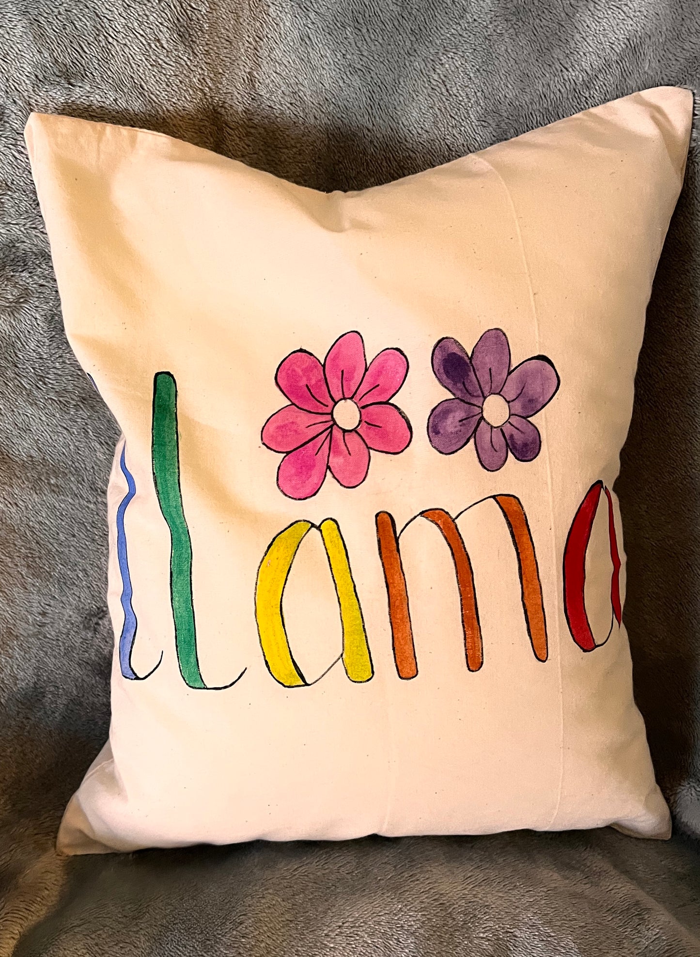 Always Follow Your Dreams Llama Cushion – Hand-Painted & Unique Gift image 1